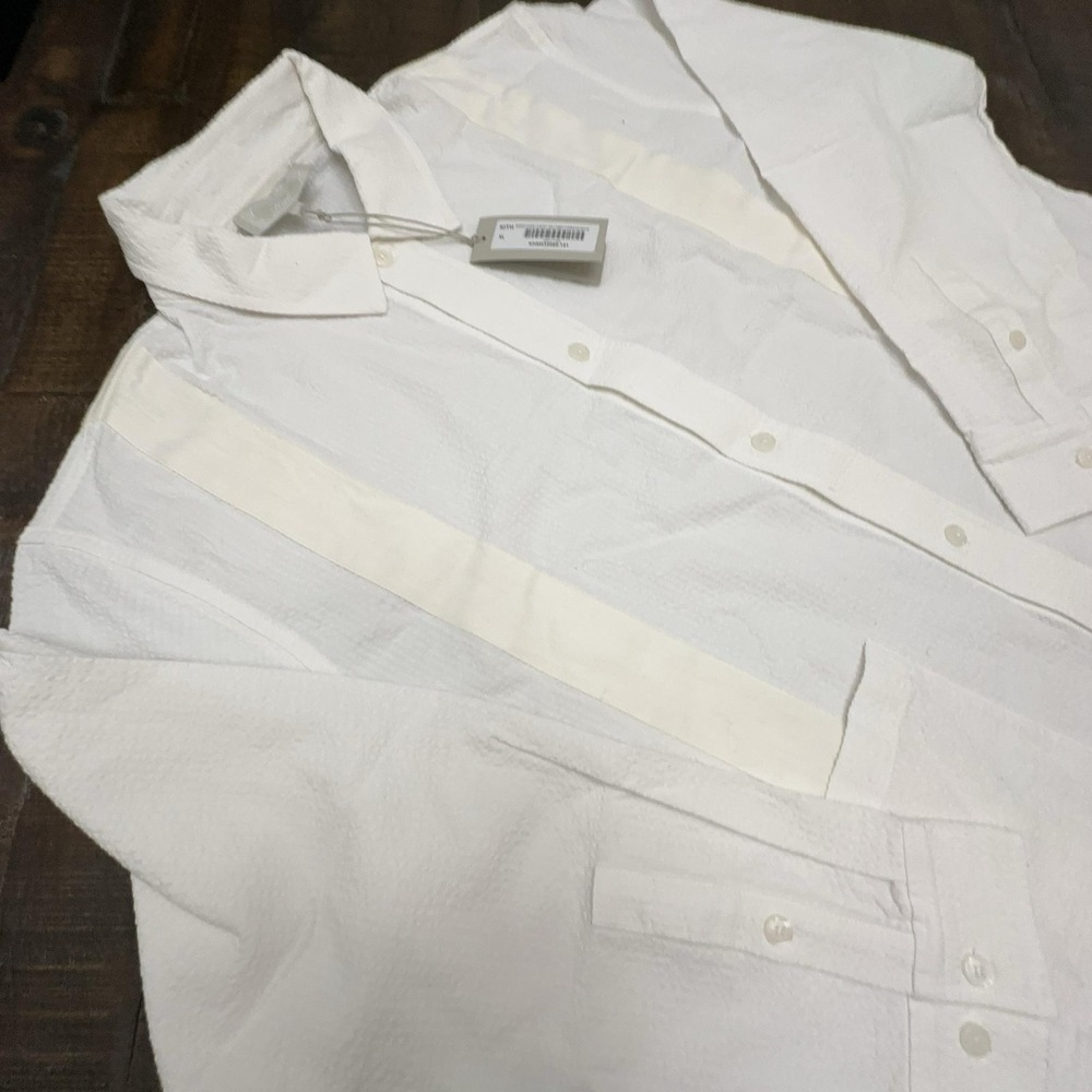 Kith Mens XL White Seersucker Boxy Collared Overshirt LS Casual KHM032080-101